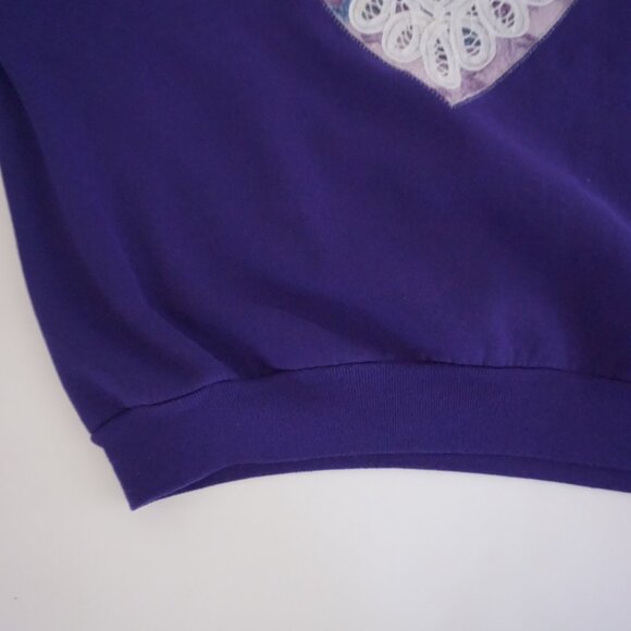 Vintage Jerzees Purple Lace Heart Appliqué Sweatshirt Cabincore Cottagecore 2X - Picture 5 of 10